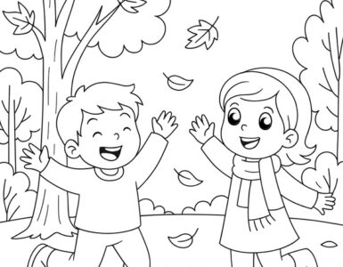 children playing autumn leaves