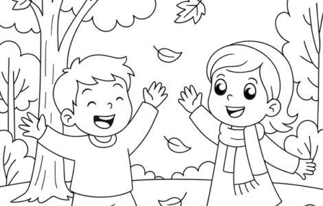 children playing autumn leaves