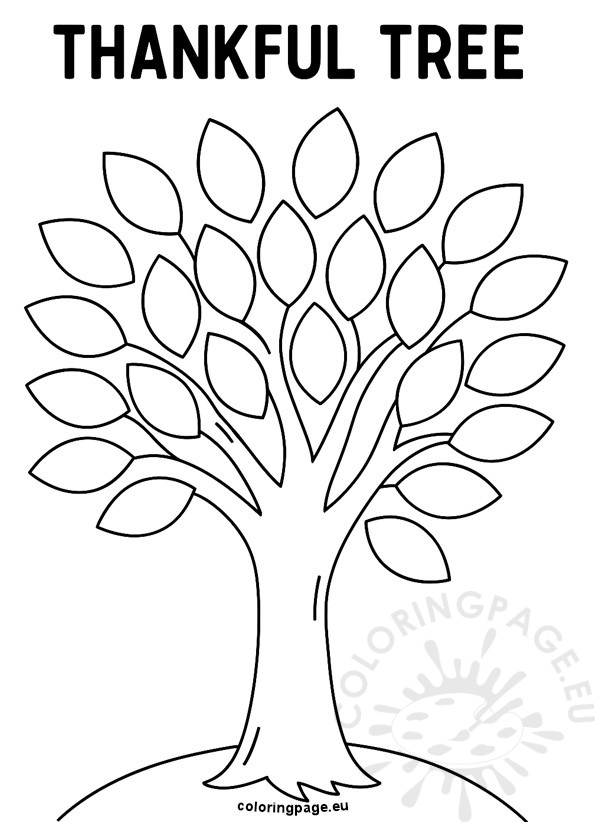 thankful tree printable coloring page simple for kids.