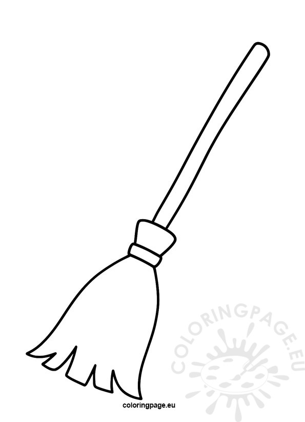 black and white witch broom template for kids’ Halloween crafts to color and cut out.