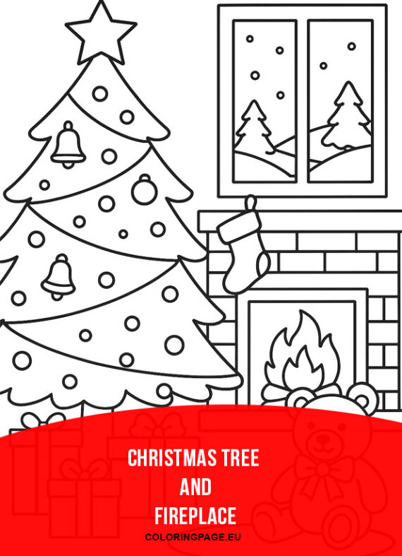 Christmas Tree and Fireplace | Coloring Page