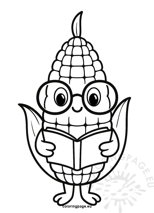 Cute Corn Reading a Book 3 cute corn reading a book coloring page with big round glasses