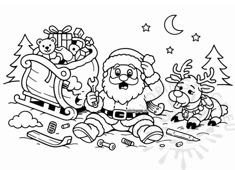 Funny Santa Claus with a Broken Sleigh 3 santa claus broken sleigh