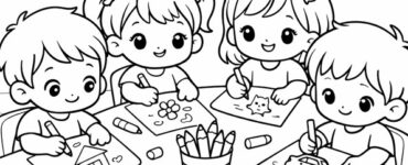 children drawing at a table
