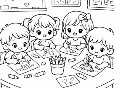 children drawing at a table