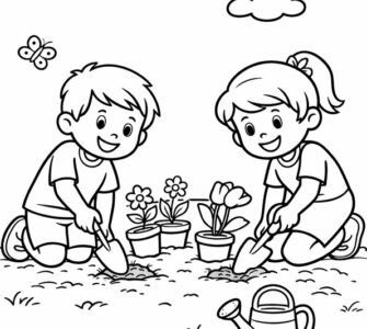 children planting flowers