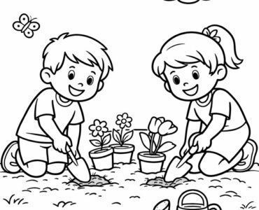 children planting flowers