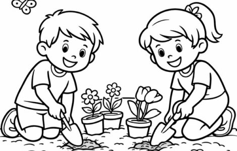 children planting flowers