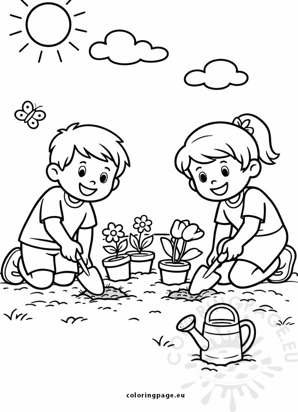 children planting flowers