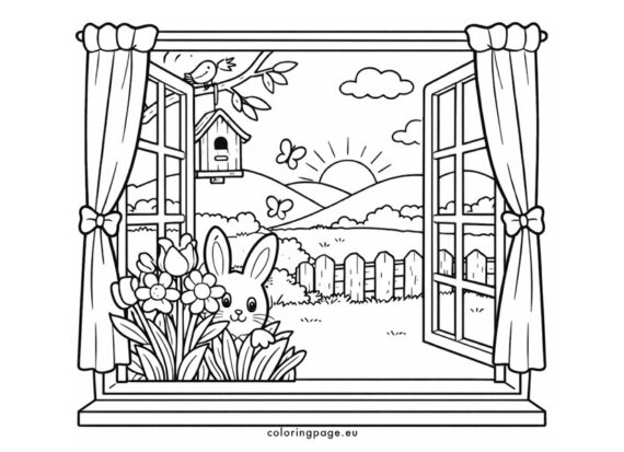 Window View Coloring Easter window scene | Coloring Page