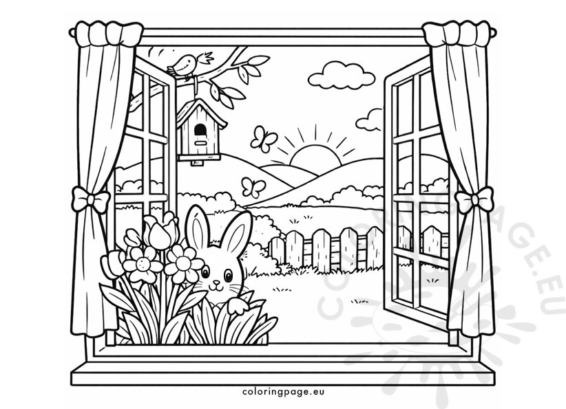 Easter Window Scene Coloring Page