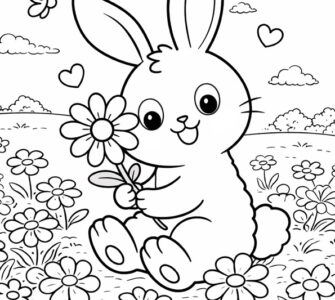 playful bunny in a field of flowers