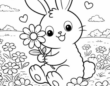 playful bunny in a field of flowers
