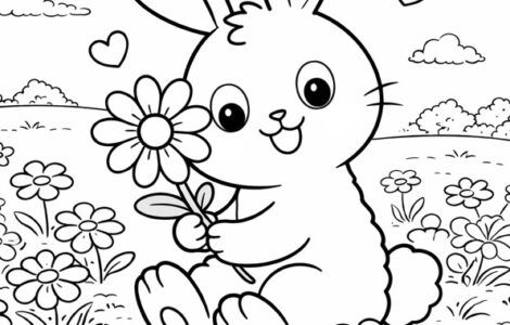 playful bunny in a field of flowers
