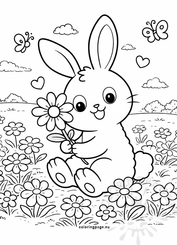 playful bunny in a field of flowers