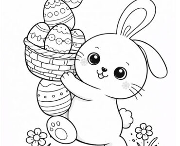 easter bunny carrying a basket of eggs