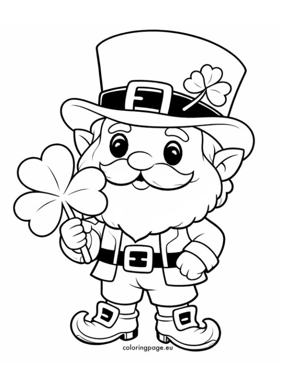 Leprechaun with a shamrock | Coloring Page