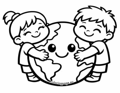 children hugging earth