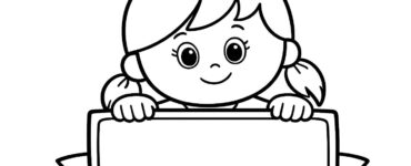 cute cartoon girl holding blank banner