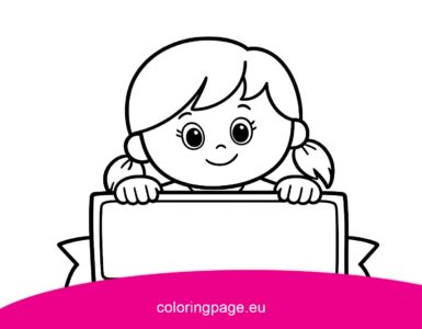 cute cartoon girl holding blank banner
