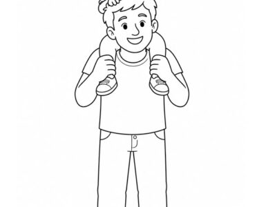 father carrying child on shoulders
