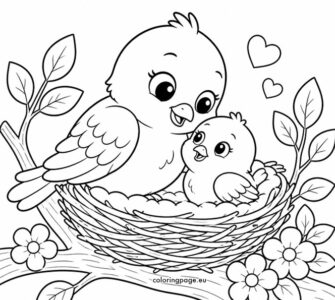mother and baby birds