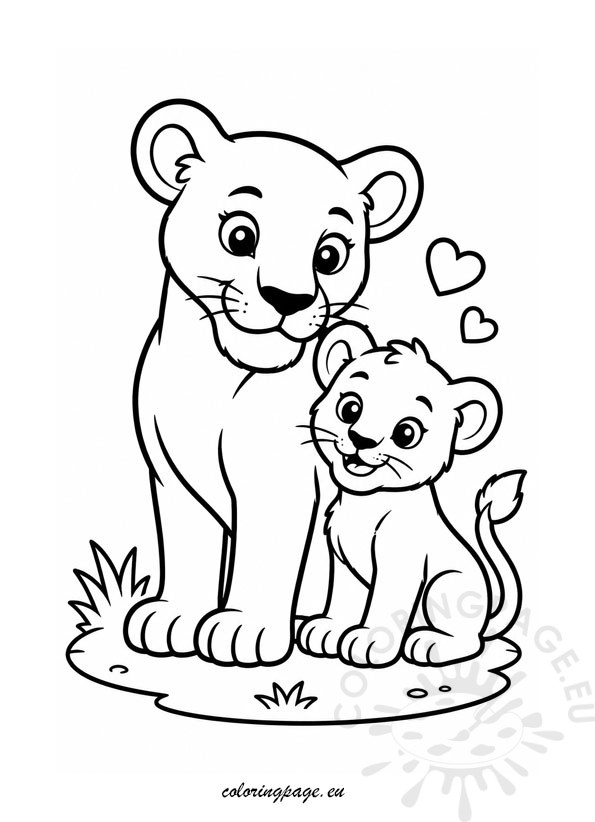 mother lion and cub