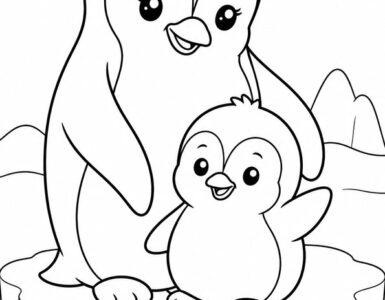 mother penguin and baby penguin