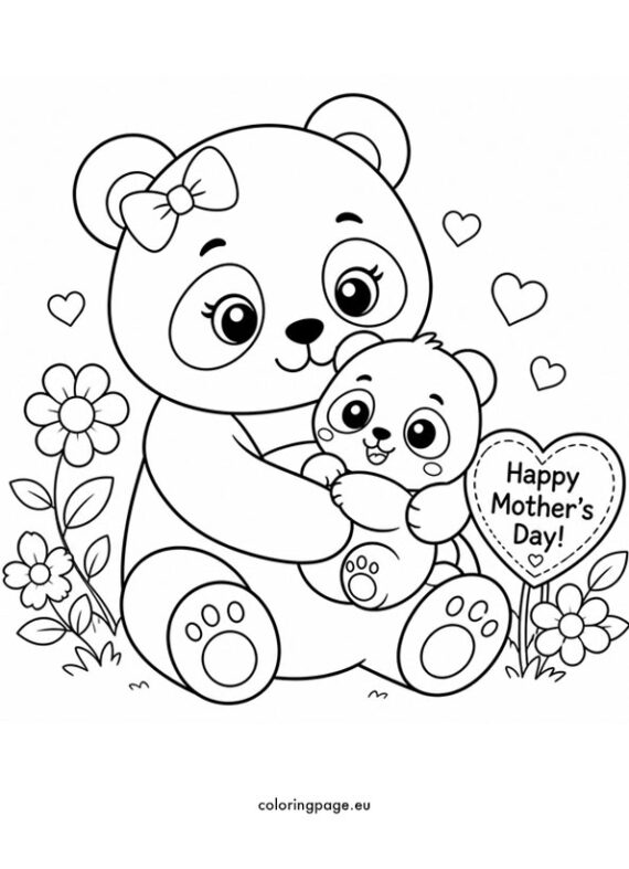 Panda Mother and Baby | Coloring Page