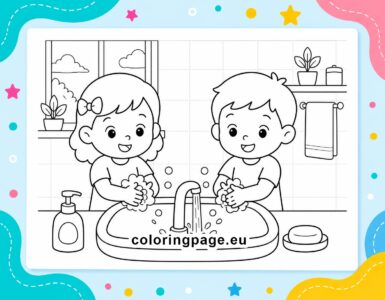 Kids washing hands coloring page 7 kids washing hands design