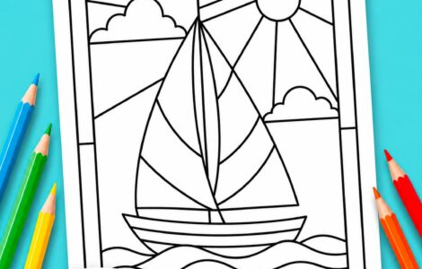 stained glass sailboat coloring page