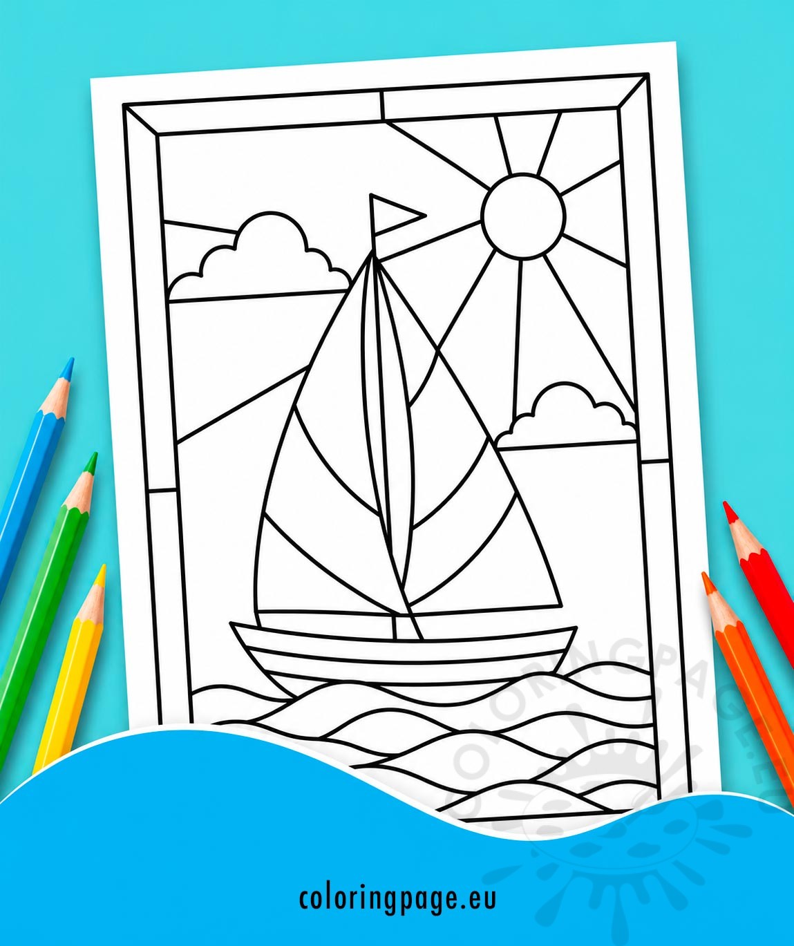 stained glass sailboat coloring page