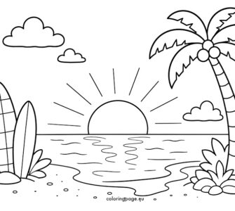 sunset beach coloring page