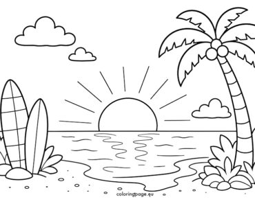 sunset beach coloring page