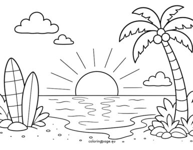 sunset beach coloring page