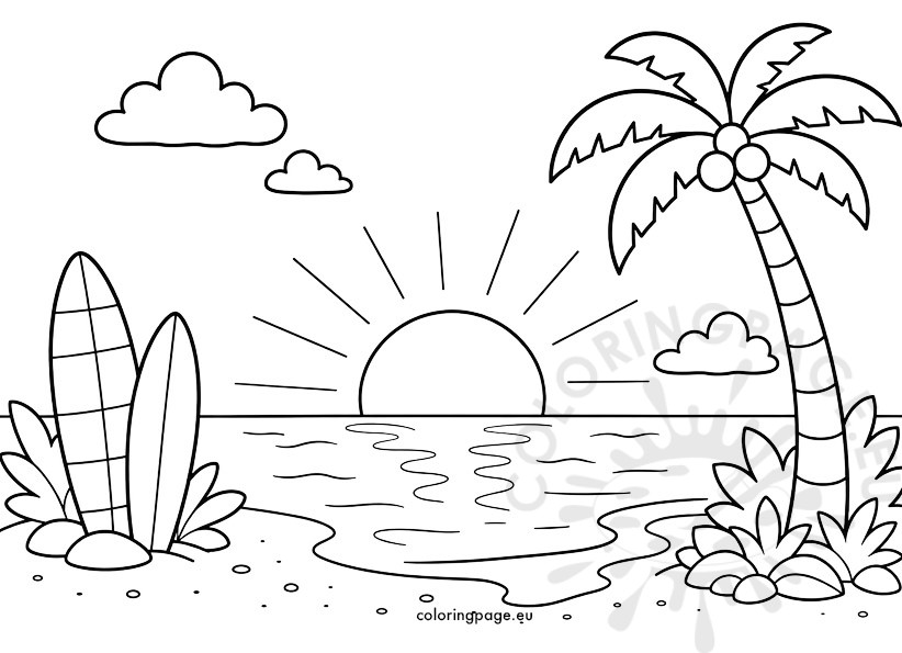 sunset beach coloring page