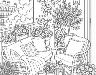 cozy balcony coloring page
