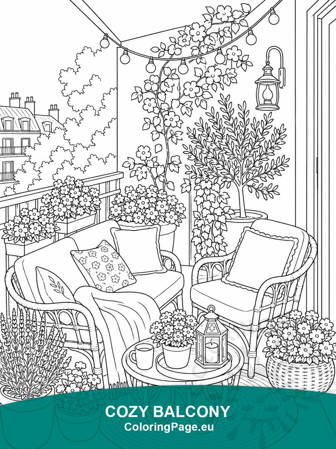 Cozy Balcony Coloring Page