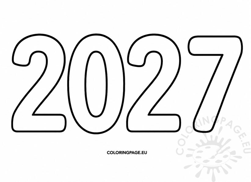 Number 2027 outline template to print, colour and cut out