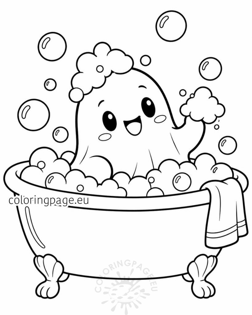 cute ghost in a bubble bath