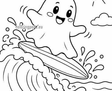 cute surfing ghost