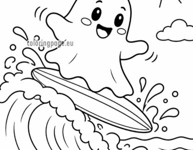 cute surfing ghost
