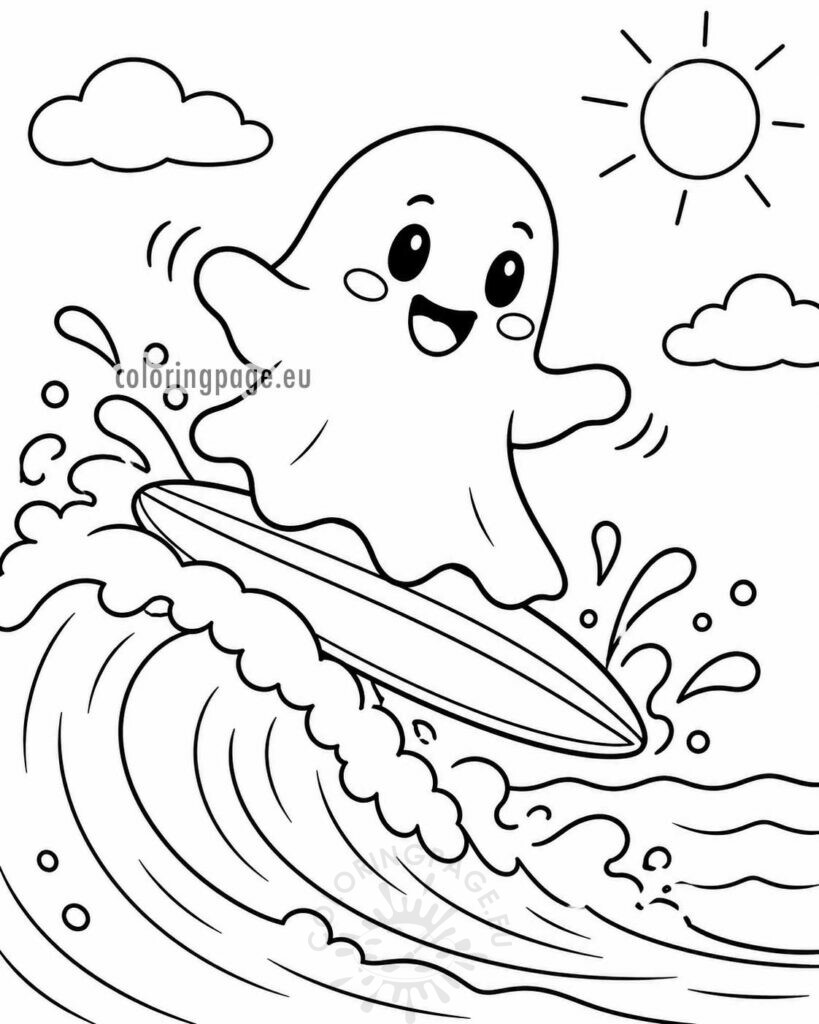 cute surfing ghost