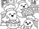 Three happy ghosts baking cookies together in a cozy Halloween kitchen.