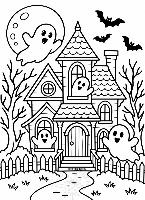 Ghosts in a Haunted House Coloring Page 1 ghosts in a haunted house