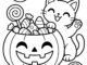 halloween cat with pumpkin and candy