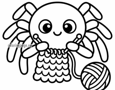 Cute Knitting Spider Coloring Page 2 knitting spider