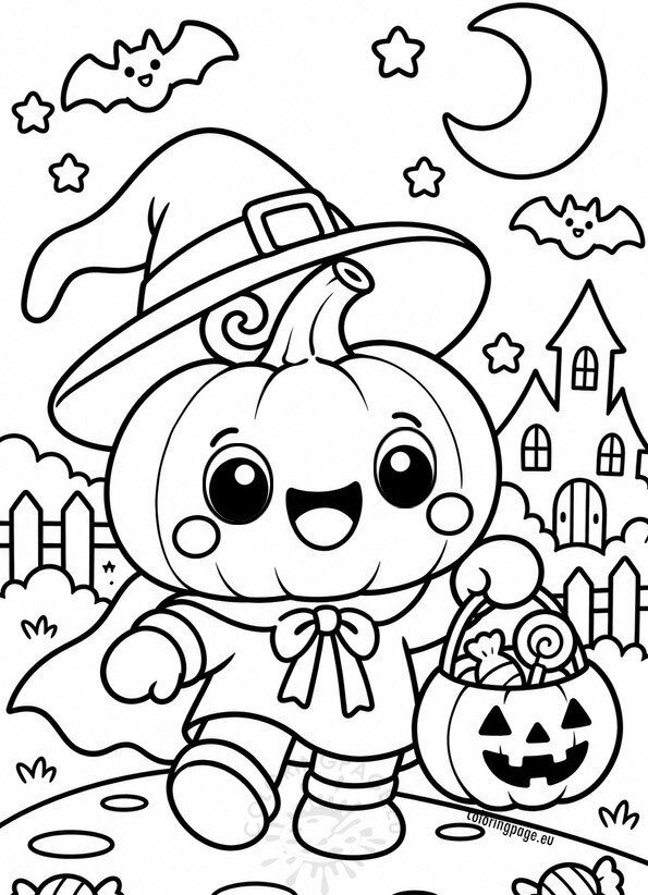 Pumpkin Trick or Treating Coloring Page 1 pumpkin trick or treating