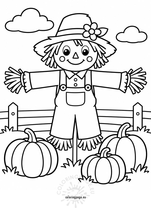 scarecrow in a pumpkin field