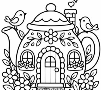Home Sweet Teapot 1 teapot cottage coloring page